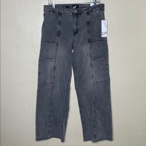ZOE Gray Mid Rise Cargo Wide Leg Steampunk Denim Jeans NWT Size 11